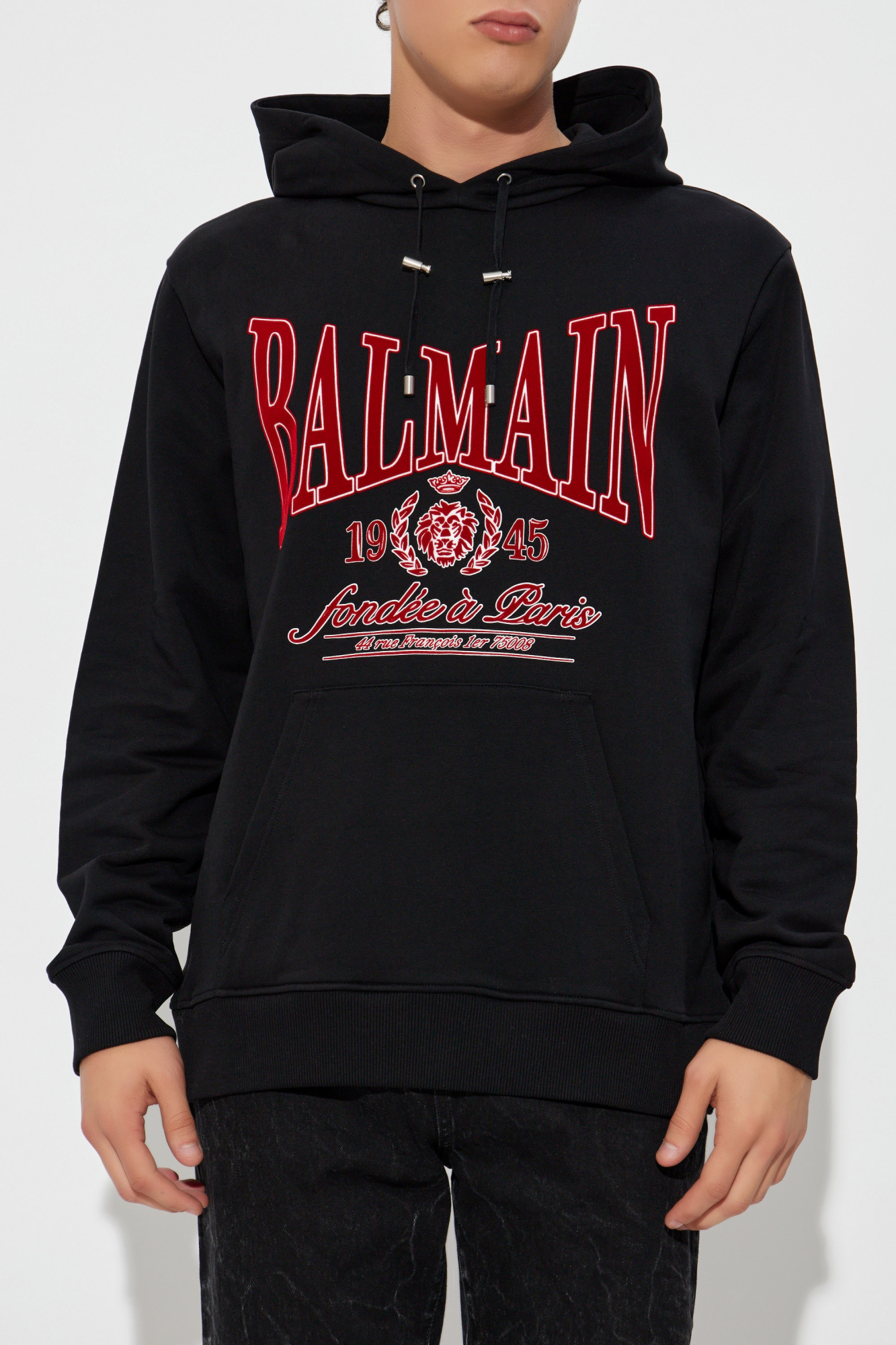 Black Sweatshirt with logo and velvet finish Balmain